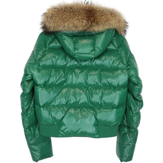 Moncler Green Fur Hooded Nylon Down Puffer Jacket