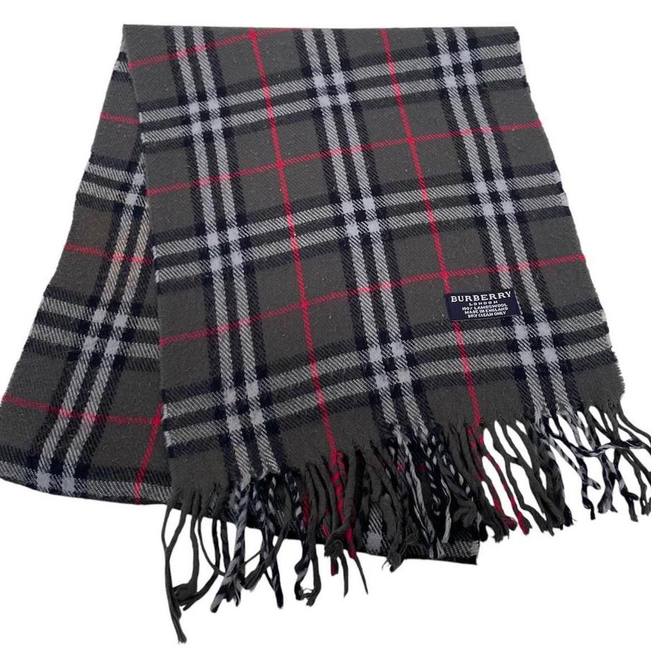 Vintage 90s Burberry Dark Grey Nova Check Lambswool Scarf