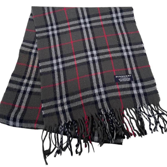 Vintage 90s Burberry Dark Grey Nova Check Lambswool Scarf