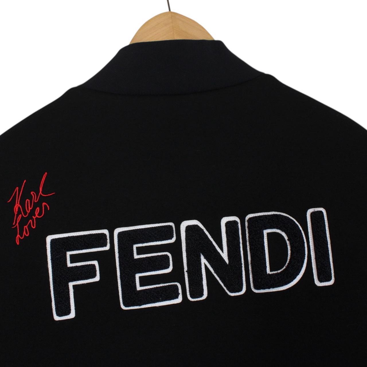 Fendi Black Karlito Full Zip Logo Appliqué Down Bomber Jacket