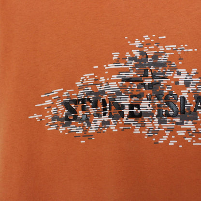 Stone Island orange short sleeve t-shirt with logo print and cotton material.