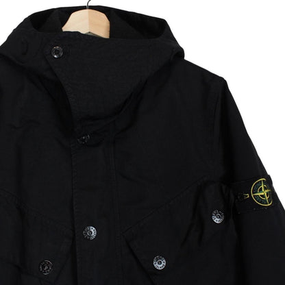 Stone Island black full zip jacket with multi pockets and compass logo detail.