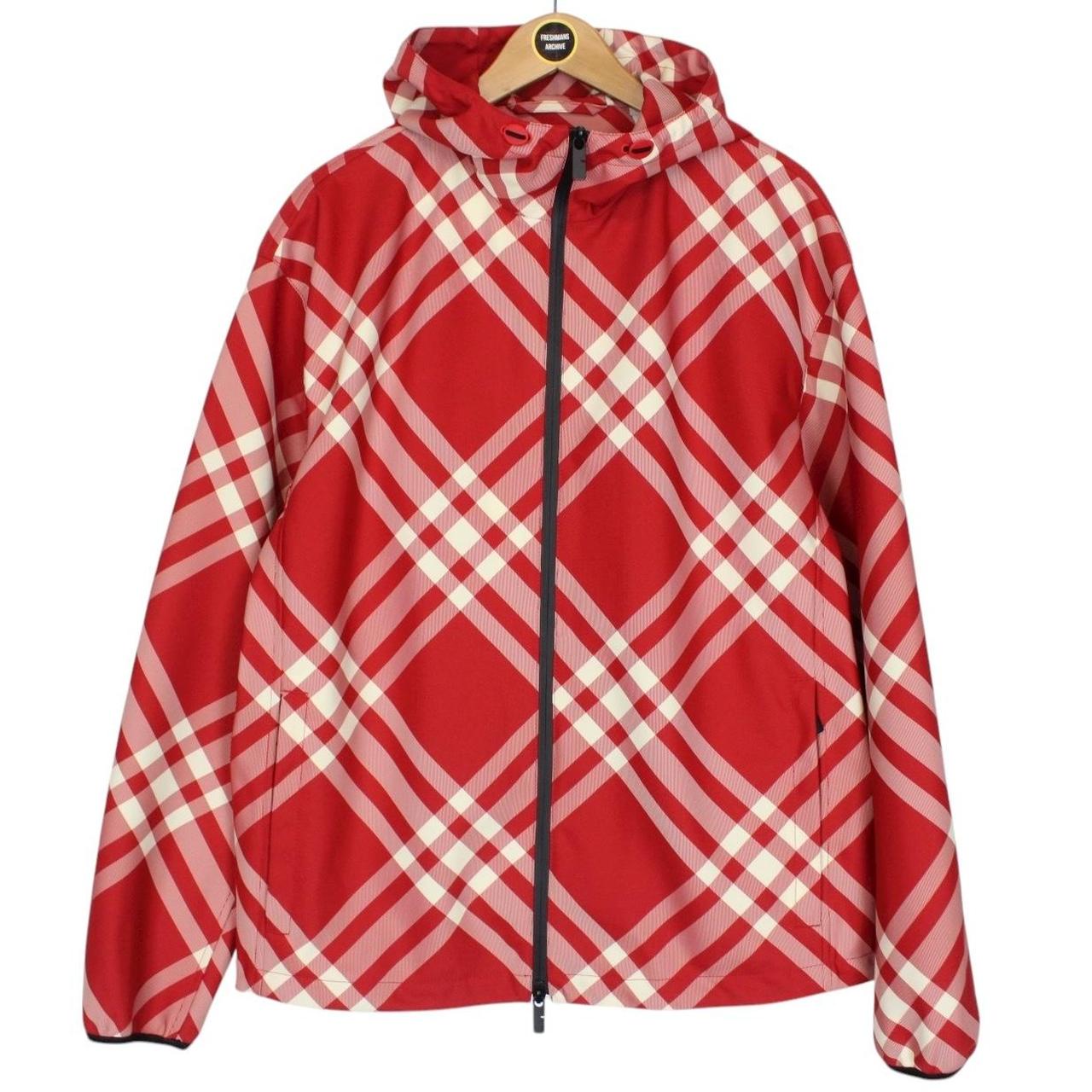 Burberry London Red and White Full Zip Nova Check Hooded Jacket