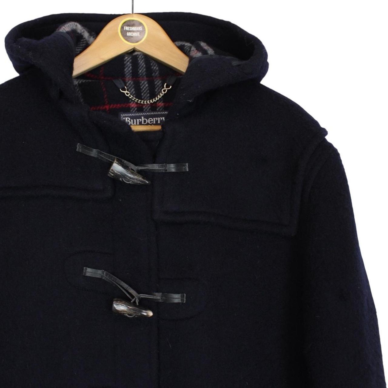 Vintage 90s Burberry Navy Blue Nova Check Lined Wool Duffle Coat