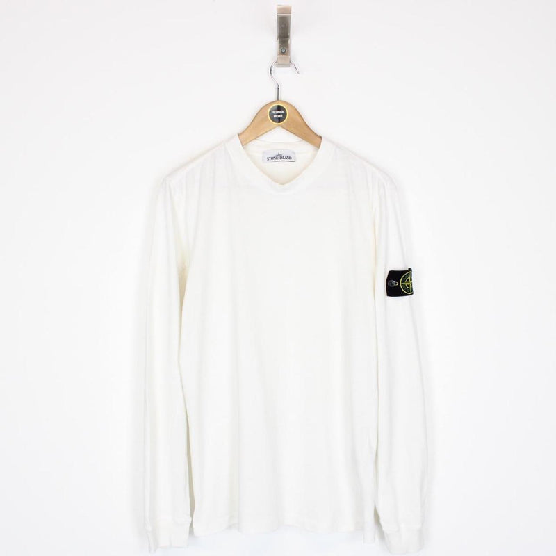Stone Island White Long Sleeve Cotton T-Shirt