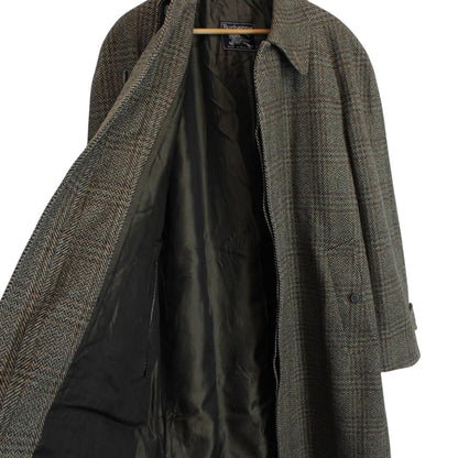 Vintage 90s Burberry Khaki Green Tweed Wool Overcoat