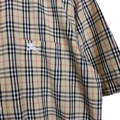 Vintage 90s Burberry Beige Nova Check Short Sleeve Cotton Shirt