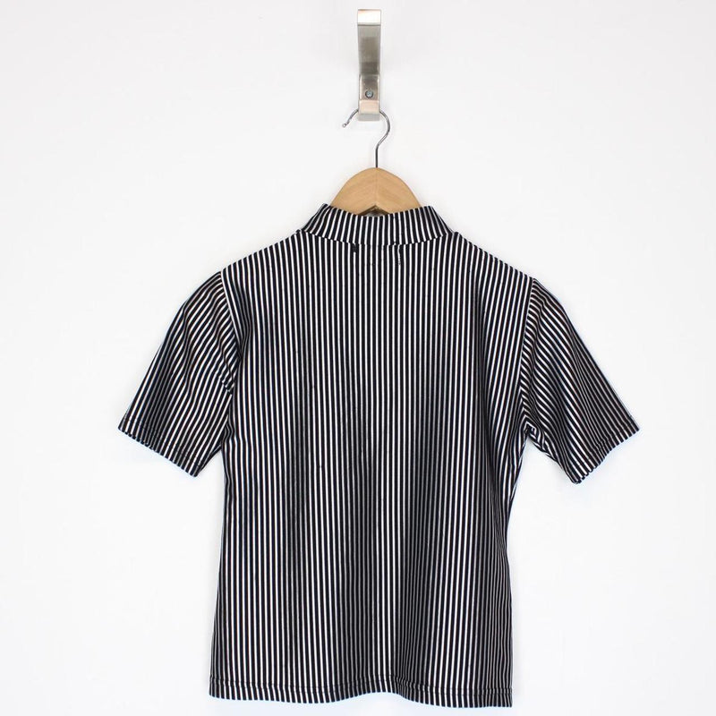 Vintage 90s Fendi Silver and Black Striped Short Sleeve Mock Neck Top