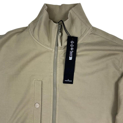 Stone Island beige full zip sweatshirt with ghost logo and cotton material.