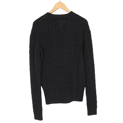 Prada Black Metallic Cashmere Wool Blend Cable Knit Jumper