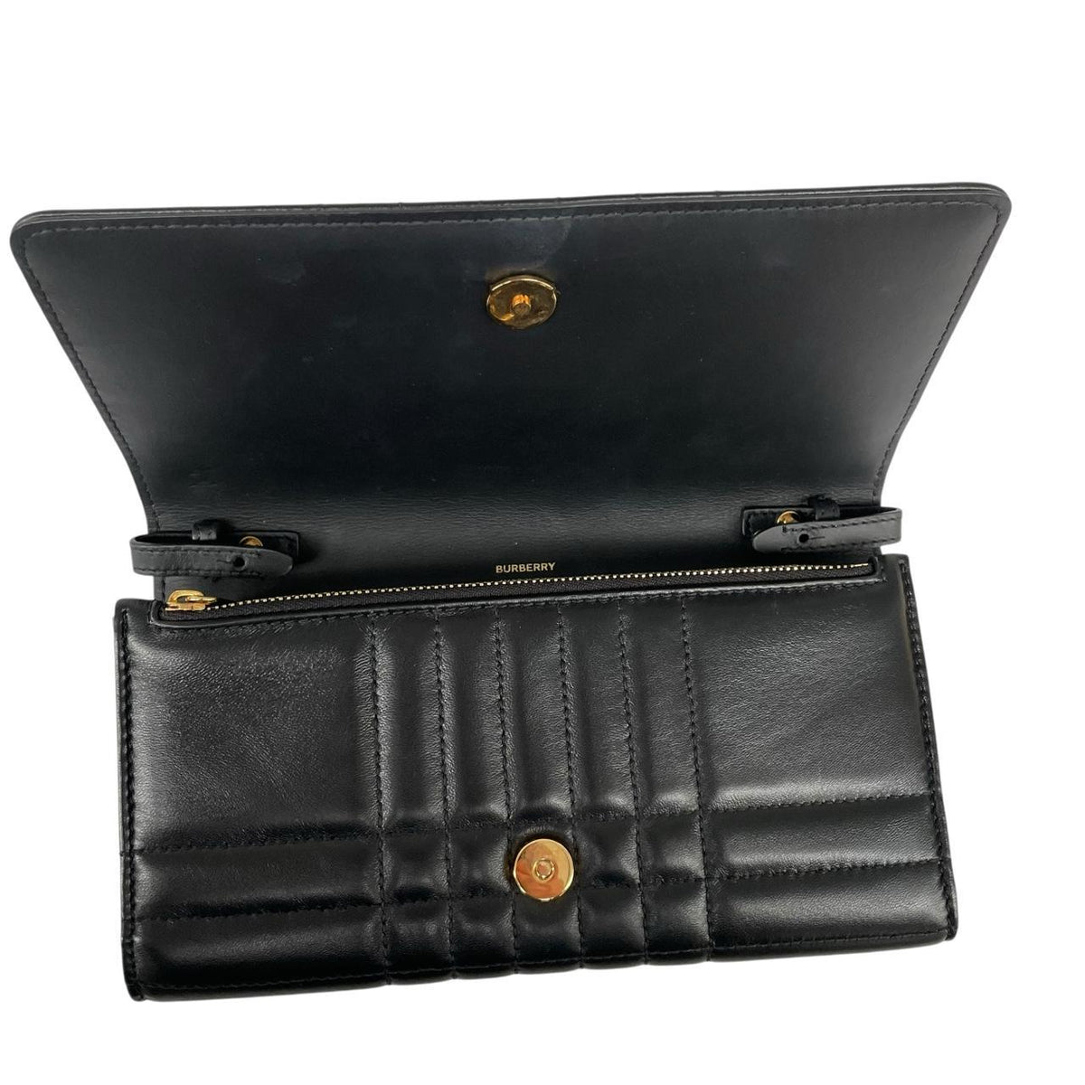 Burberry black and gold quilted leather small Lola shoulder bag with logo detail.