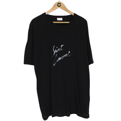 Saint Laurent Paris Black Short Sleeve Signature Logo Cotton T-Shirt