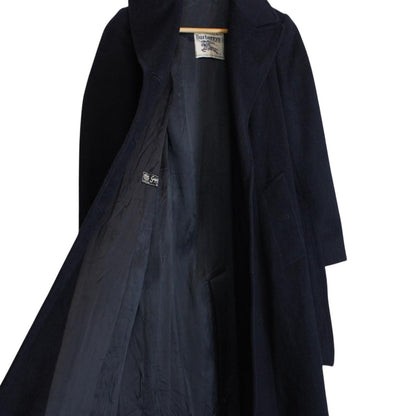 Vintage 90s Burberry Navy Blue Virgin Wool Double Breasted Belted Coat