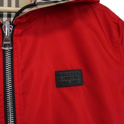 Burberry Shropshire Tan Brown and Red Full Zip Nova Check Reversible Hooded