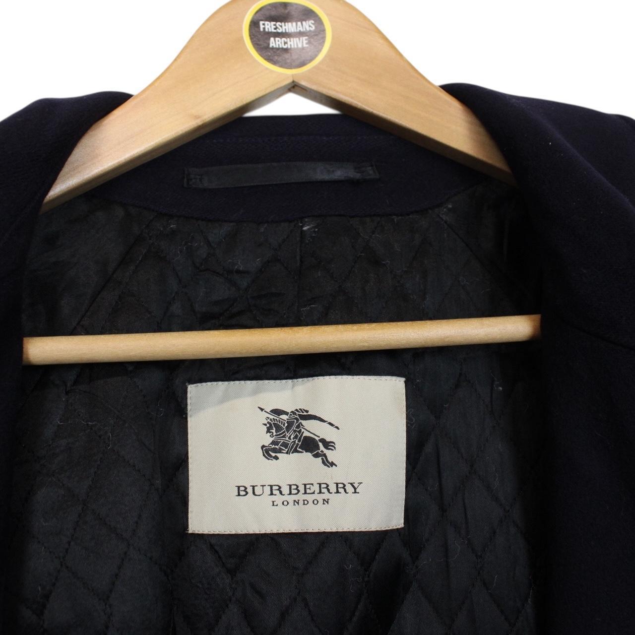 Burberry London Navy Blue Nova Check Lined Cashmere Wool Coat