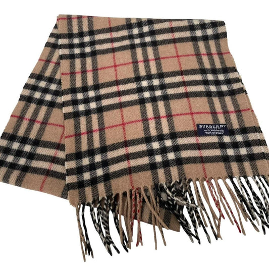 Vintage 90s Burberry Tan Brown Nova Check Lambswool Scarf