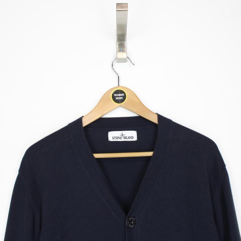 Stone Island SS 2021 Navy Blue Cotton Knit Cardigan Jumper