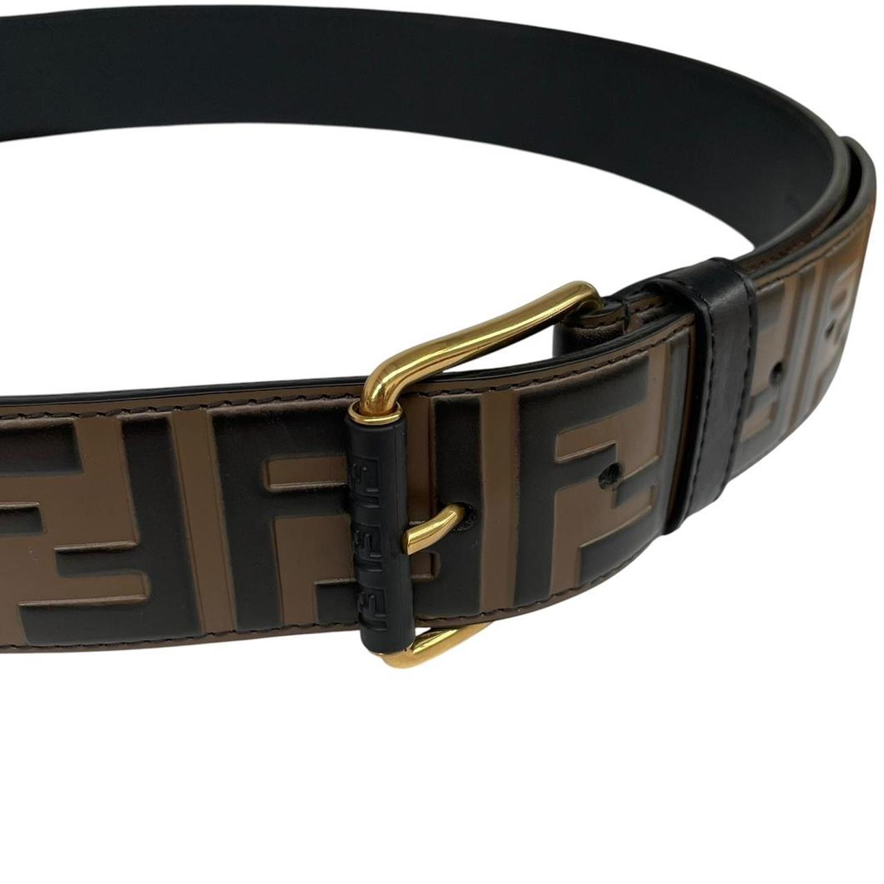 Fendi Brown and Black FF Zucca Monogram Embossed Leather Belt