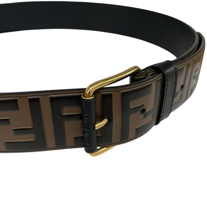 Fendi Brown and Black FF Zucca Monogram Embossed Leather Belt