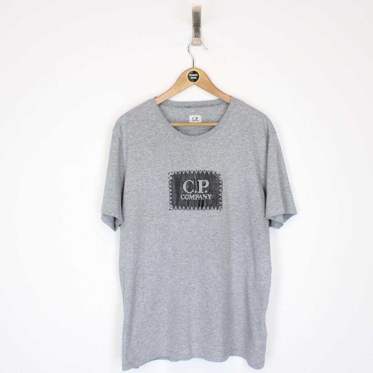 CP Company Grey and Black Block Logo Short Sleeve T-Shirt