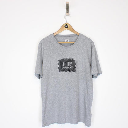 CP Company Grey and Black Block Logo Short Sleeve T-Shirt