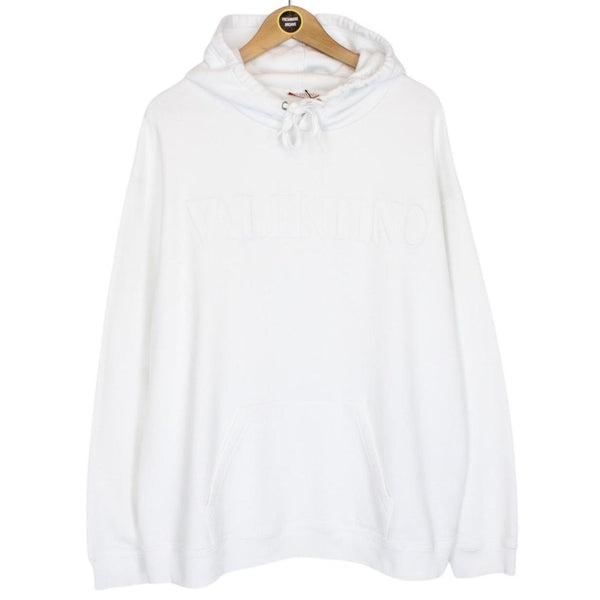 Valentino White Embossed Logo Oversized Hoodie Jumper