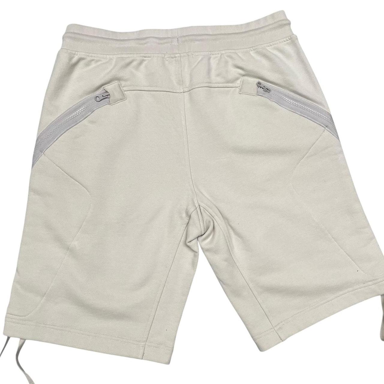 CP Company Beige Cotton Diagonal Fleece Lens Jogger Shorts