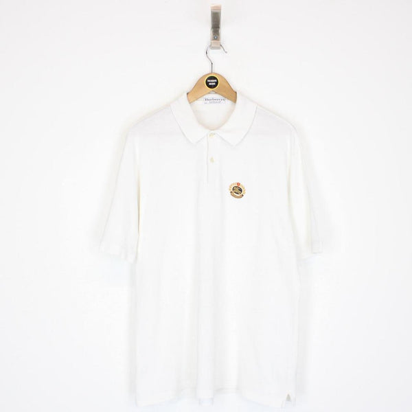 Vintage 90s Burberry White Short Sleeve Cotton Polo Shirt