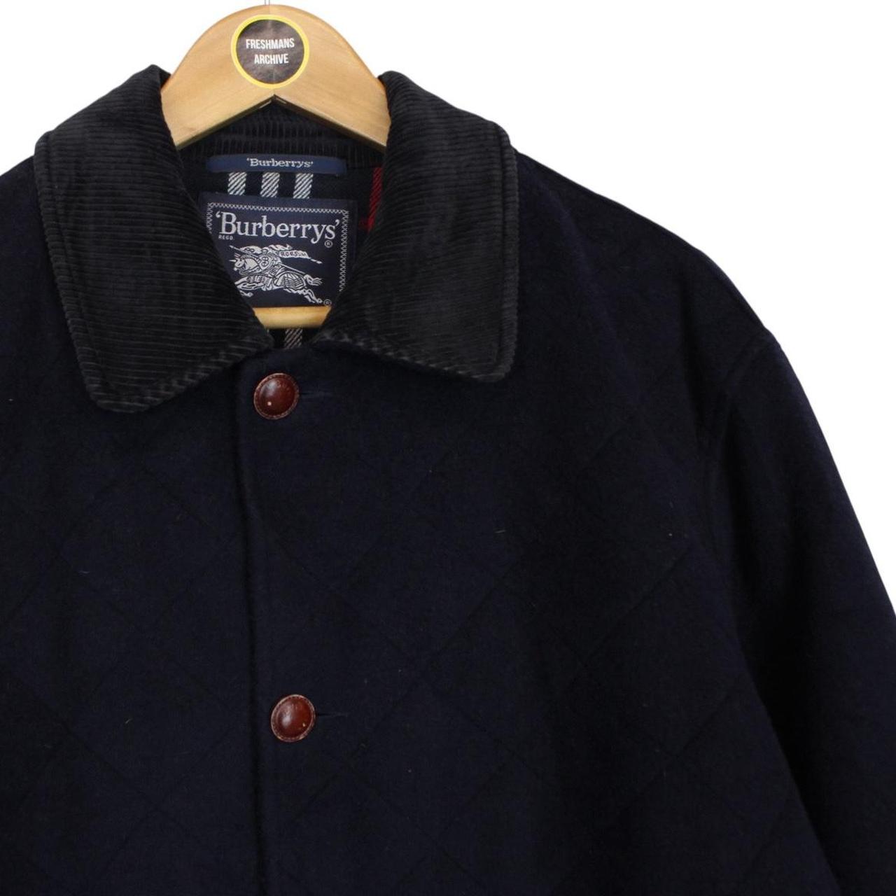 Vintage 90s Burberry Navy Blue Wool Blend Quilted Coat