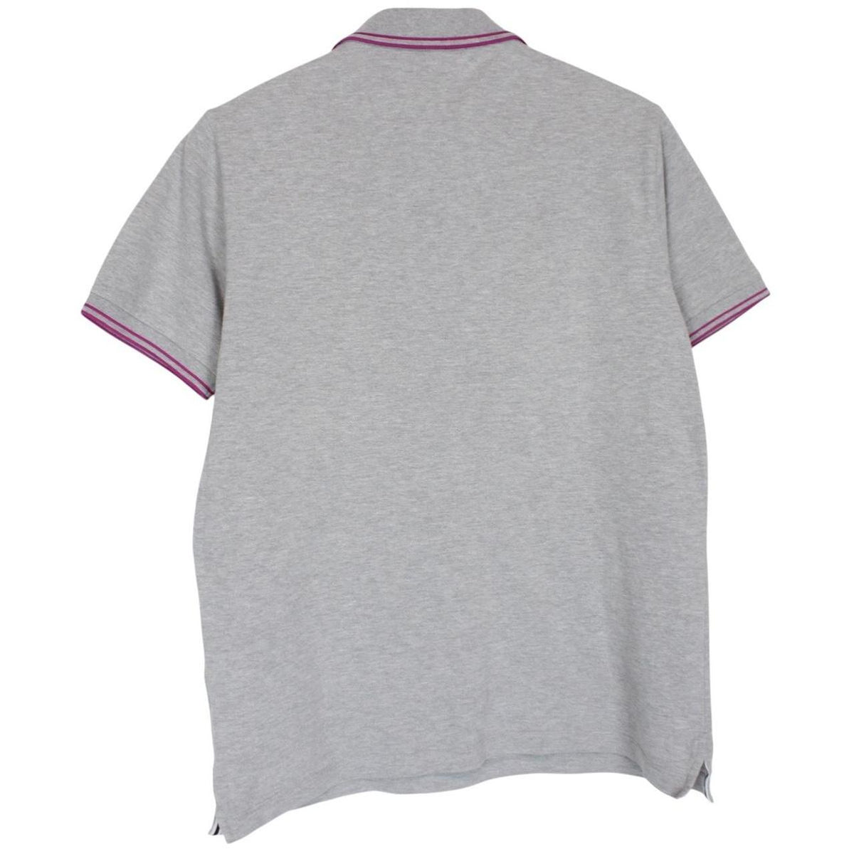 Stone Island grey polo shirt with embroidered compass logo and cotton material.