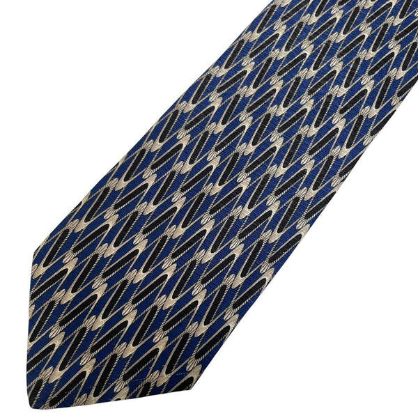 Vintage Valentino Navy Blue Geometric Pattern Silk Tie