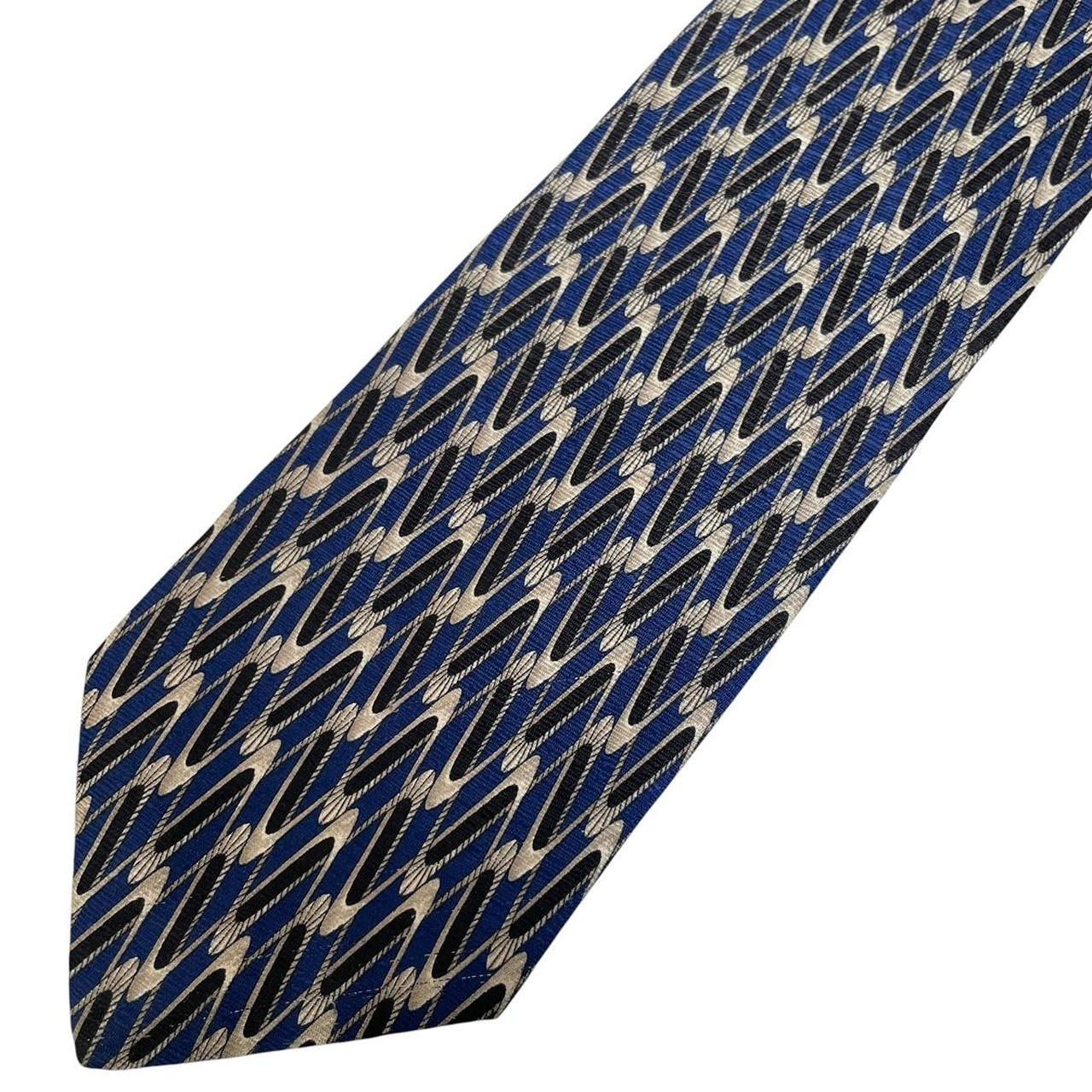 Vintage Valentino Navy Blue Geometric Pattern Silk Tie