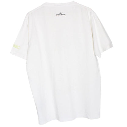Stone Island white short sleeve cotton t-shirt with logo print and pocket detail.