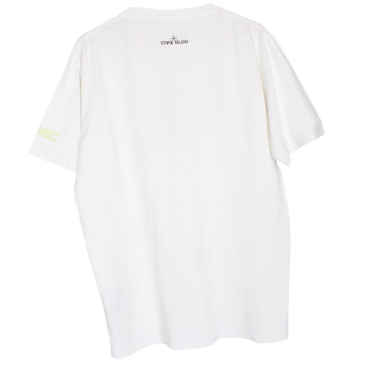 Stone Island white short sleeve cotton t-shirt with logo print and pocket detail.
