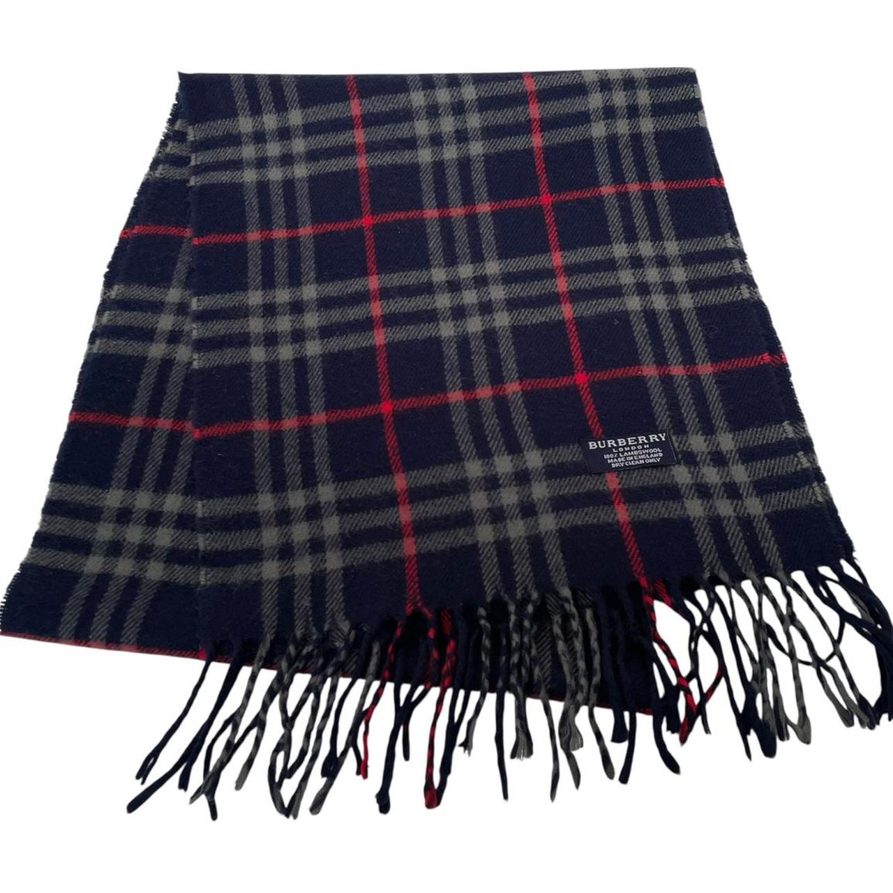 Vintage 90s Burberry Navy Blue Check Lambswool Scarf