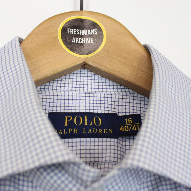 Polo Ralph Lauren Blue and White Checked Long Sleeve Cotton Shirt
