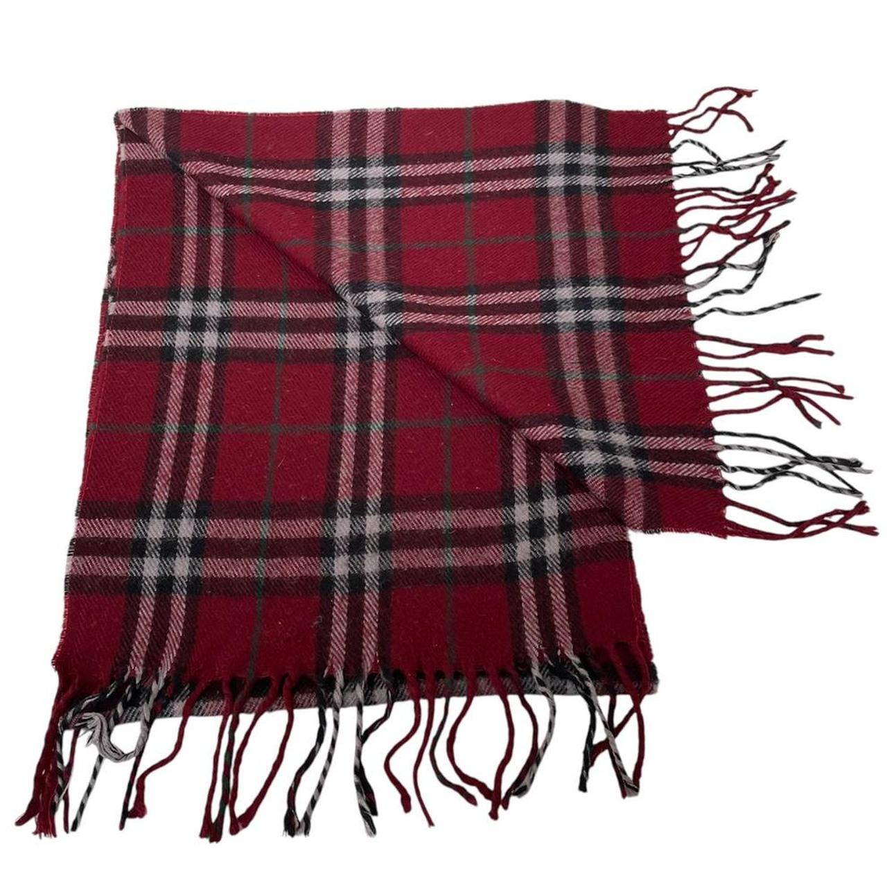 Vintage 90s Burberry Burgundy Nova Check Lambswool Scarf