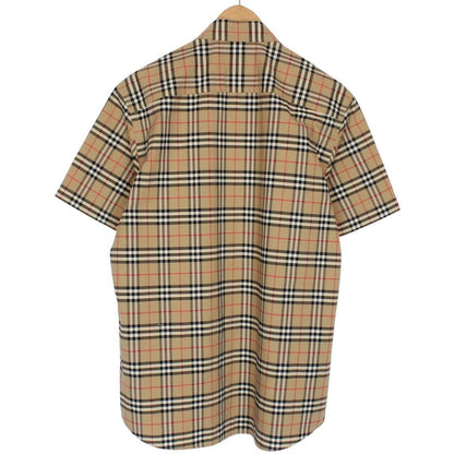 Burberry Tan Brown Nova Check Short Sleeve Poplin Cotton Shirt