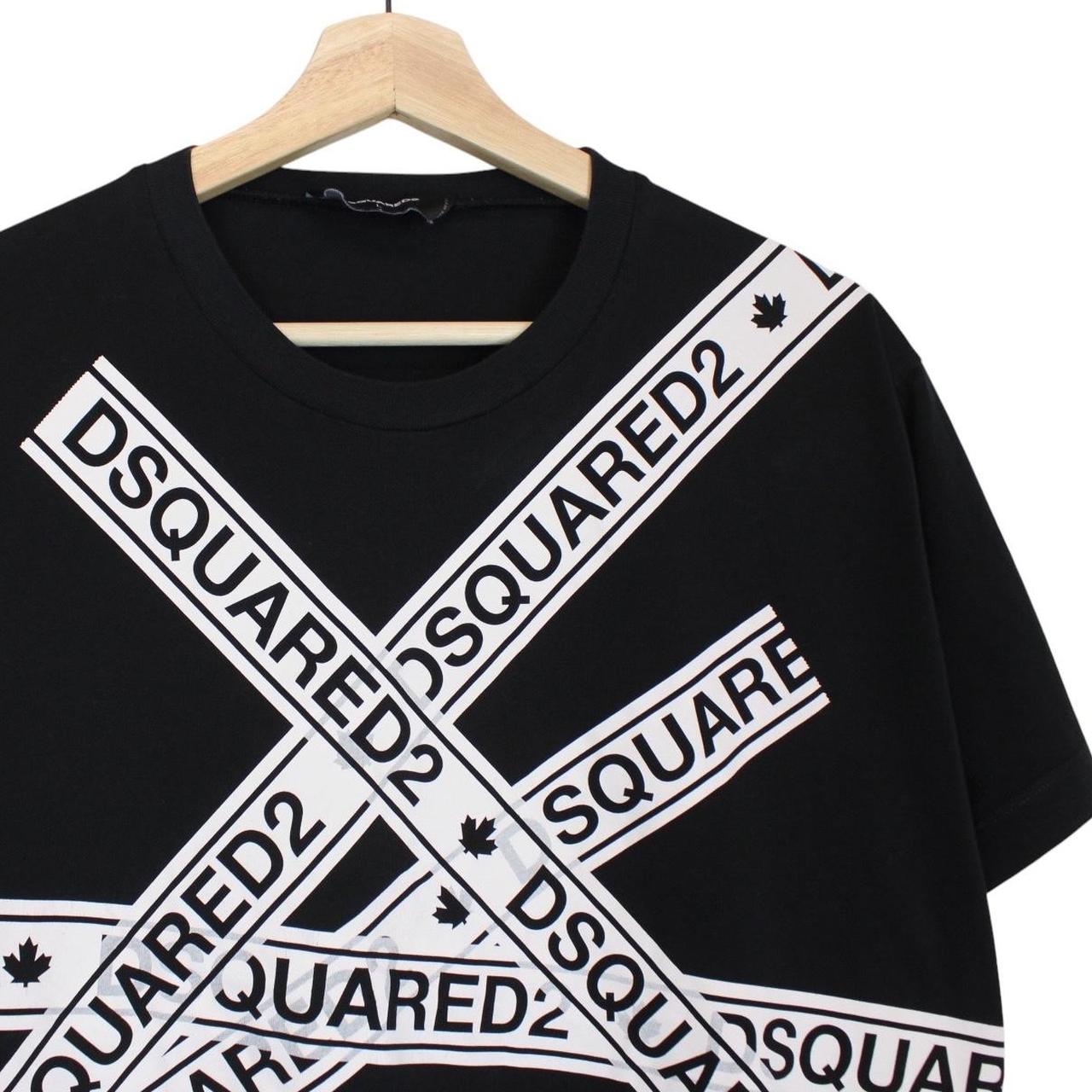 Dsquared2 Black and White Tape Logo Print Short Sleeve T-Shirt