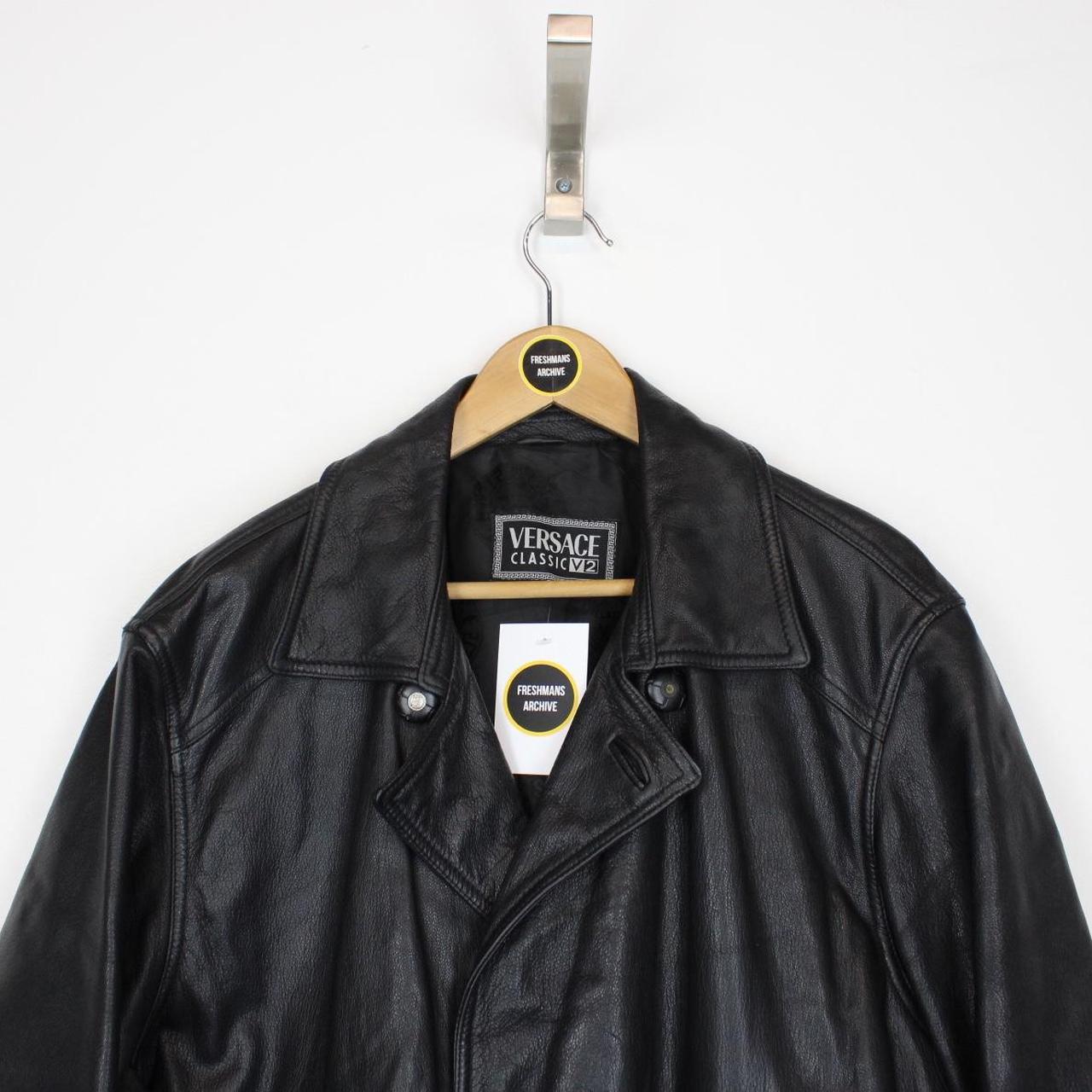 Vintage 90s Versace Classic Black Button Up Leather Coat