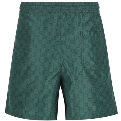 Gucci Green GG Supreme Monogram Logo Print Nylon Swim Shorts