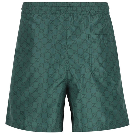 Gucci Green GG Supreme Monogram Logo Print Nylon Swim Shorts