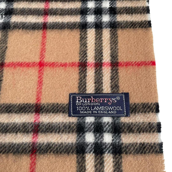 Vintage 90s Burberry Tan Brown Nova Check Lambswool Scarf