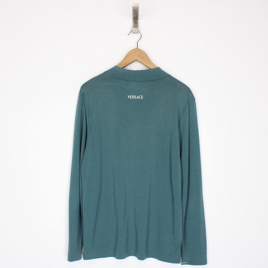 Vintage Versace Green Long Sleeve Cotton Mock Neck T-Shirt