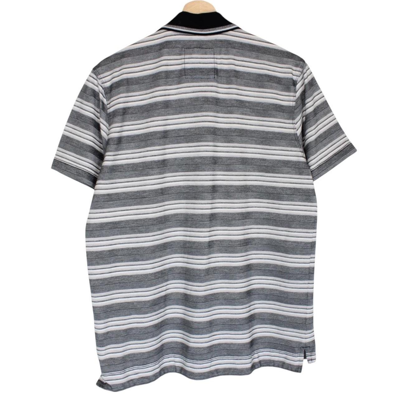 Hugo Boss grey striped short sleeve polo shirt in soft pima cotton fabric.