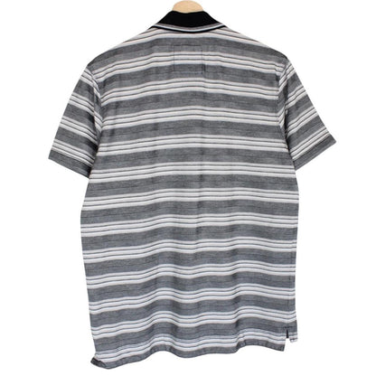 Hugo Boss grey striped short sleeve polo shirt in soft pima cotton fabric.