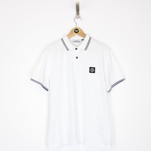 Stone Island White and Black Short Sleeve Compass Polo Shirt