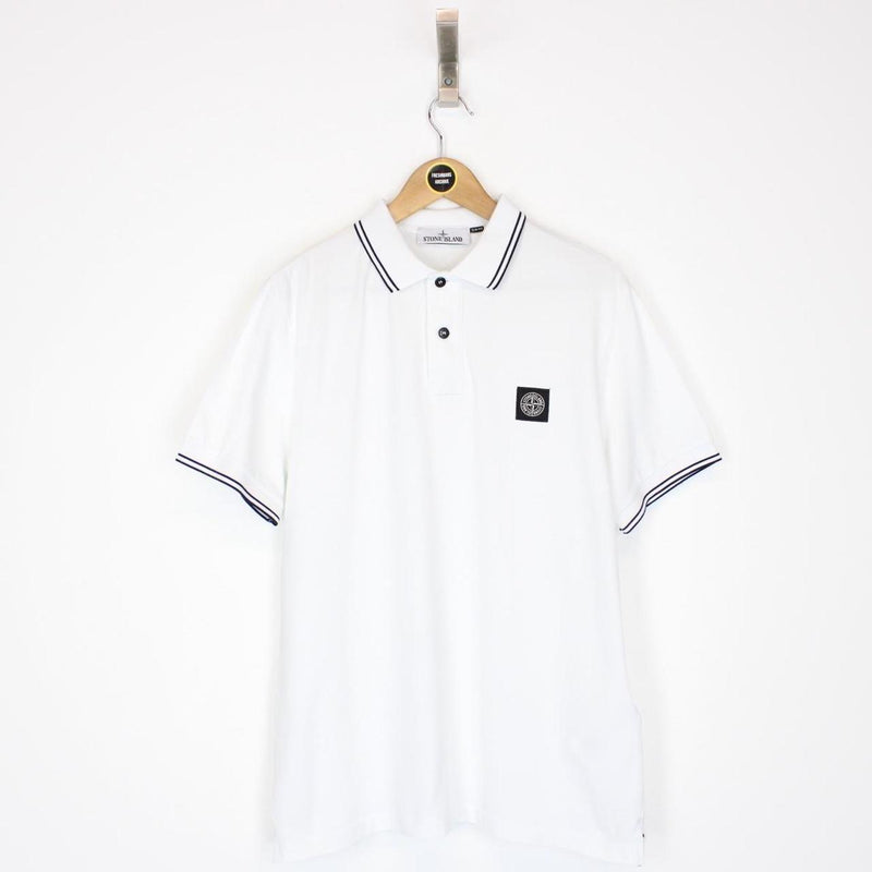 Stone Island White and Black Short Sleeve Compass Polo Shirt