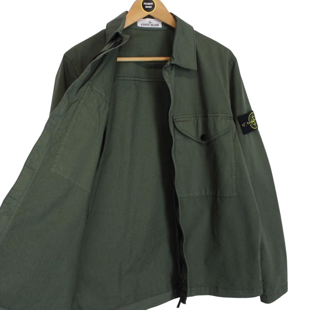 Stone Island AW 2024 Green Full Zip Supima Cotton Twill Overshirt Jacket