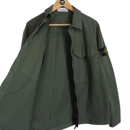Stone Island AW 2024 Green Full Zip Supima Cotton Twill Overshirt Jacket